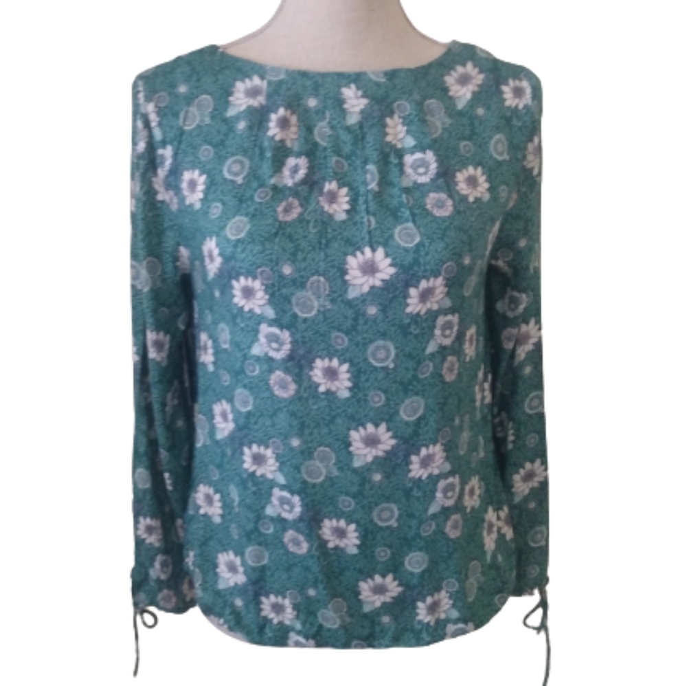 Teal Floral Long Sleeve Top
